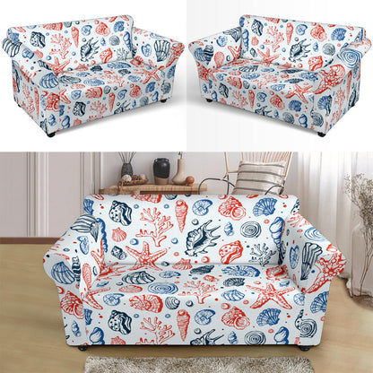 Seashell Print Design LKS307 Loveseat Couch Slipcover