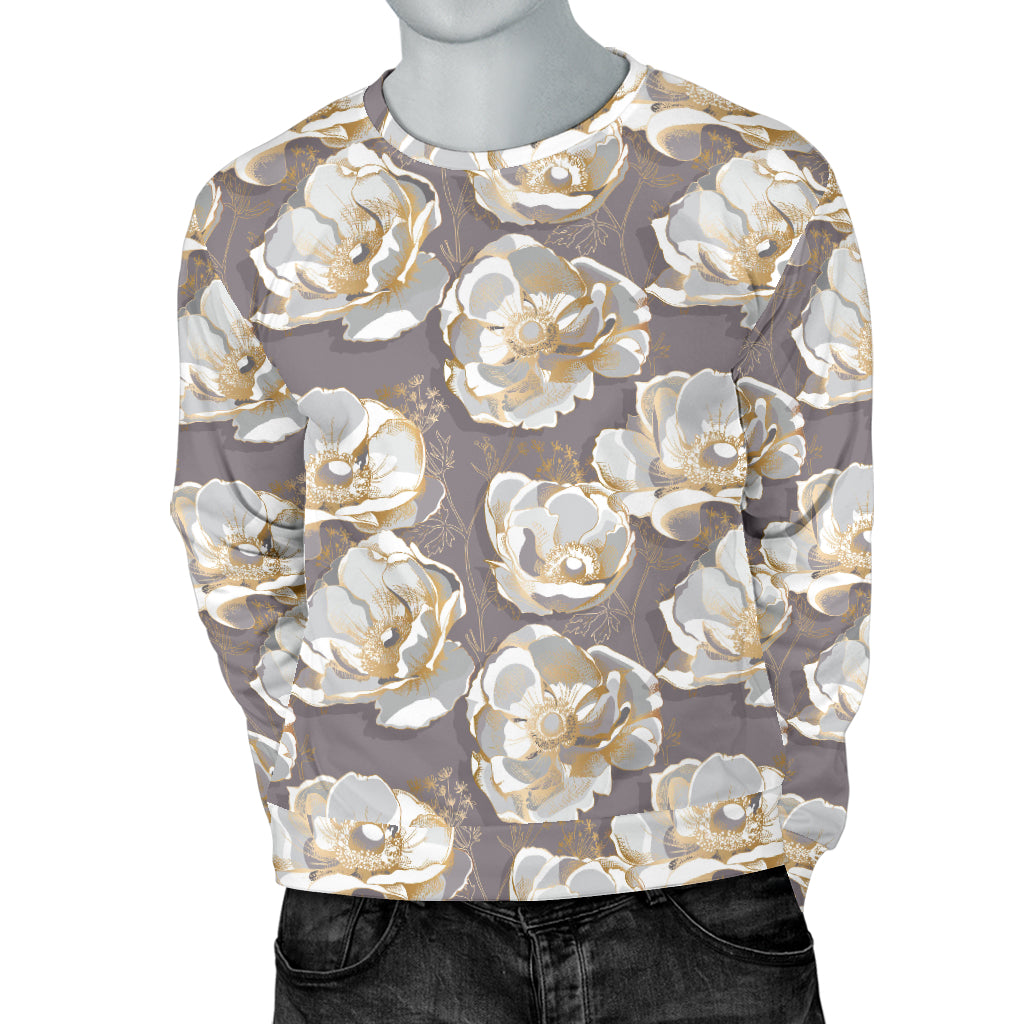 Elegant Grey Flower Print Men Long Sleeve Sweatshirt