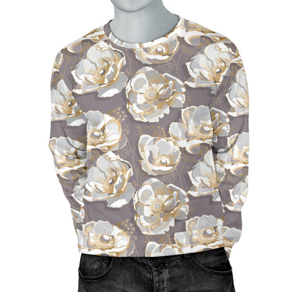 Elegant Grey Flower Print Men Long Sleeve Sweatshirt