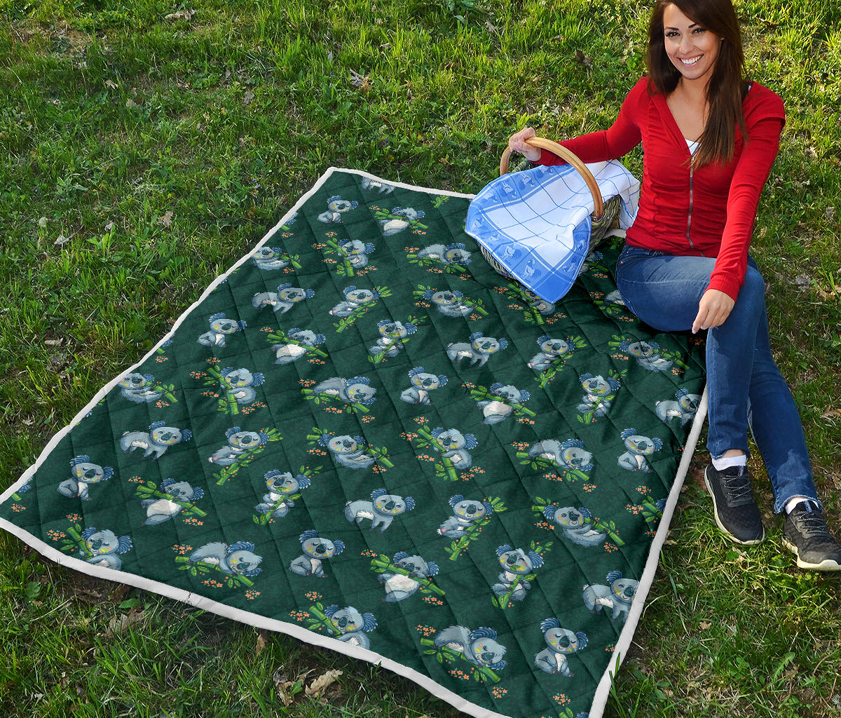 Koala Blue Design Print Quilt Bedspread