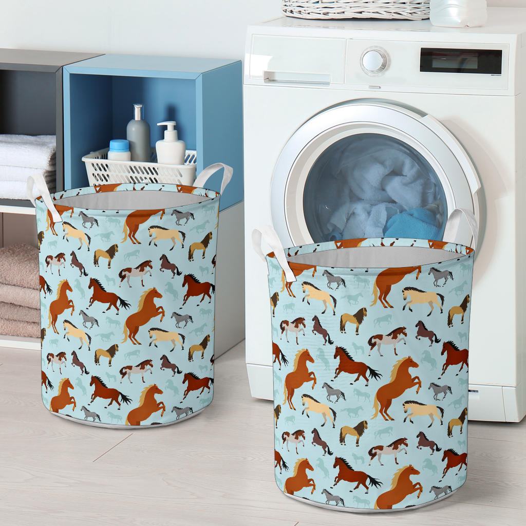 Horse Cute Themed Pattern Print Laundry Basket