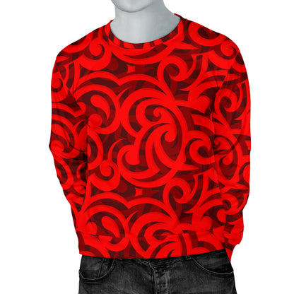 Maori Red Themed Design Print Men Long Sleeve Sweatshirt
