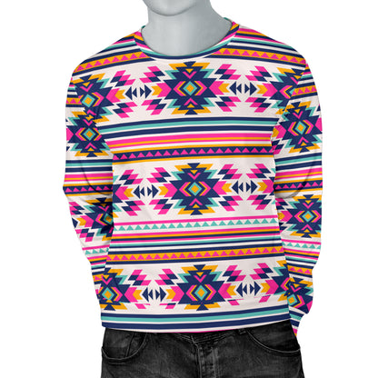 Indian Navajo Neon Themed Design Print Men Long Sleeve Sweatshirt