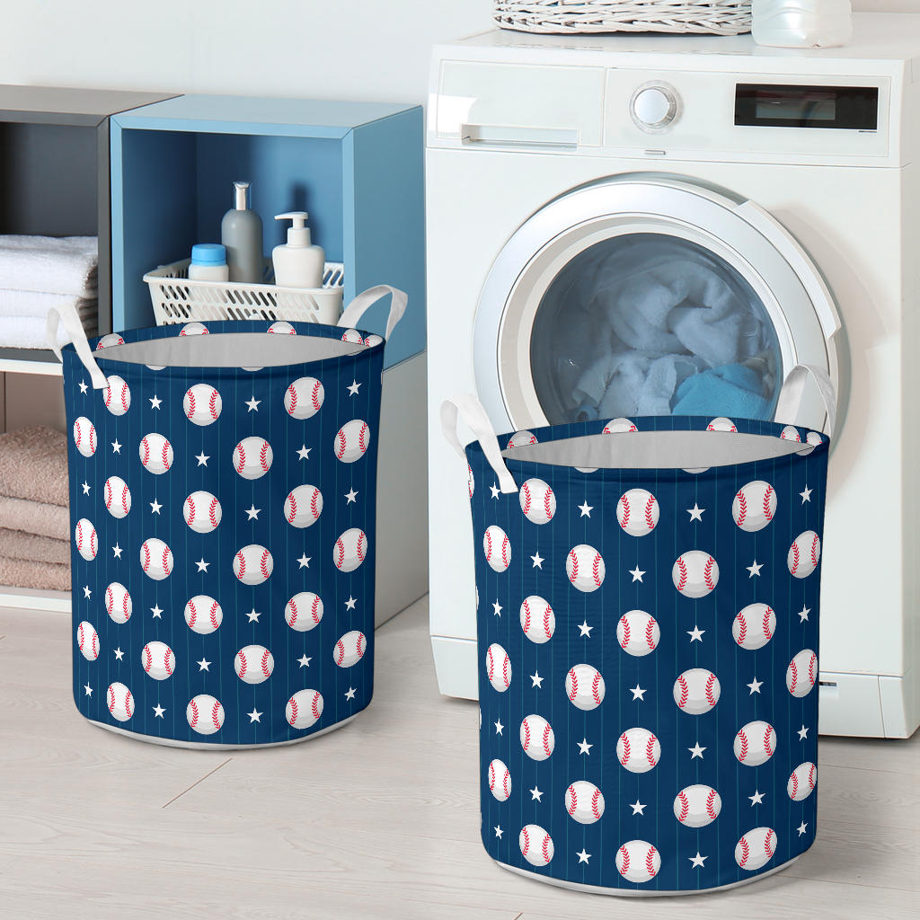Baseball Star Print Pattern Laundry Basket