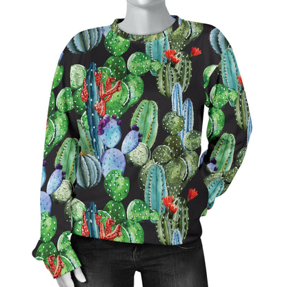 Cactus Watercolor Style Print Women Long Sleeve Sweatshirt