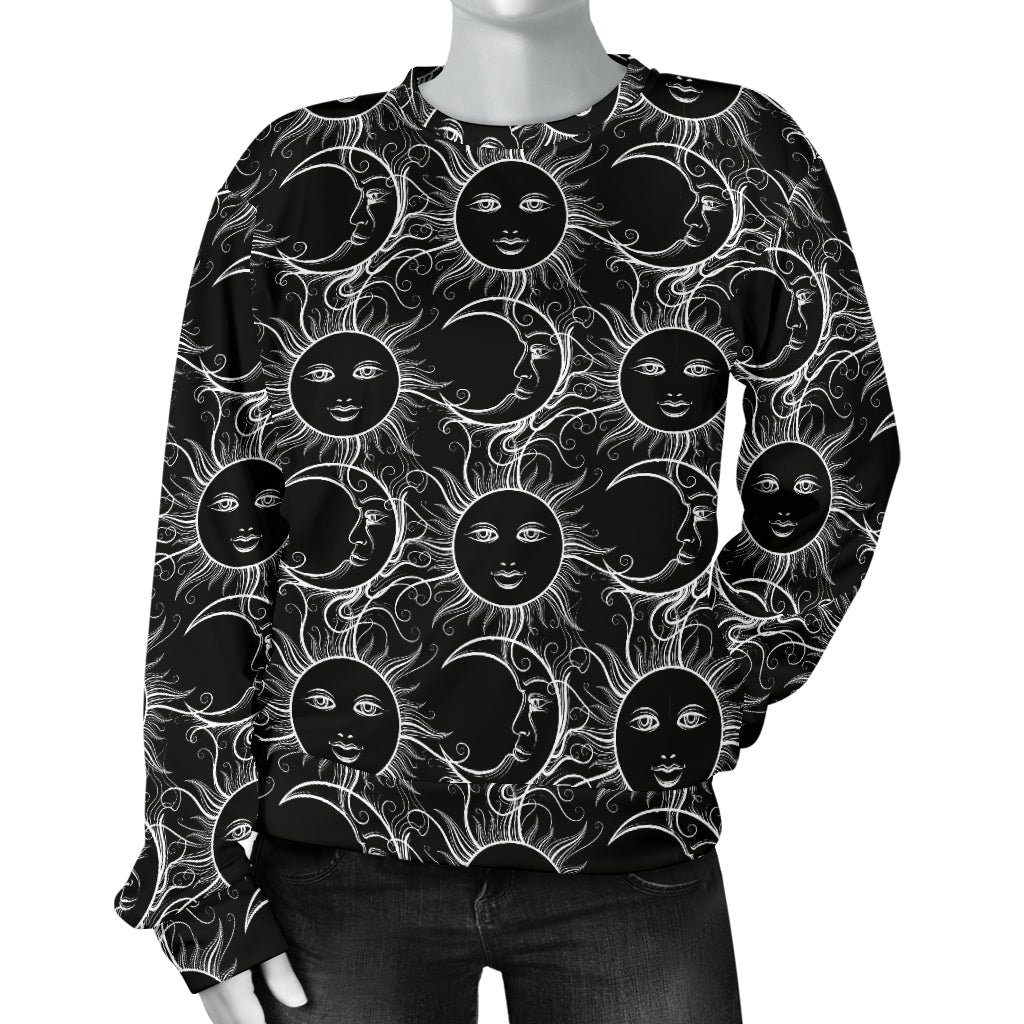 Sun Moon White Design Themed Print Women Long Sleeve Sweatshirt