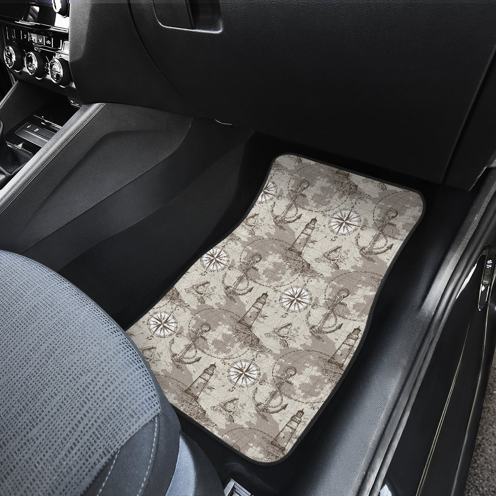 Nautical Map Design Themed Print Car Floor Mats Front Back