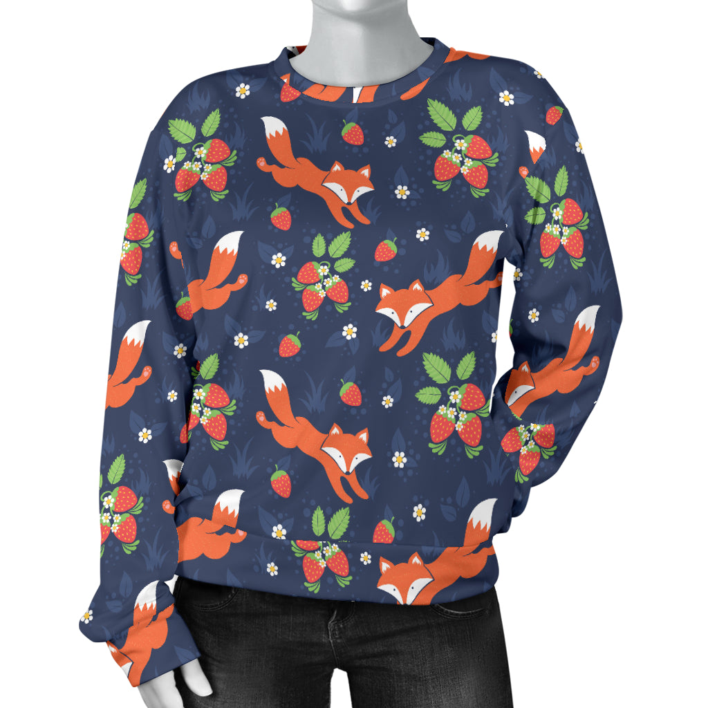 Fox Strawberry Print Pattern Women Long Sleeve Sweatshirt