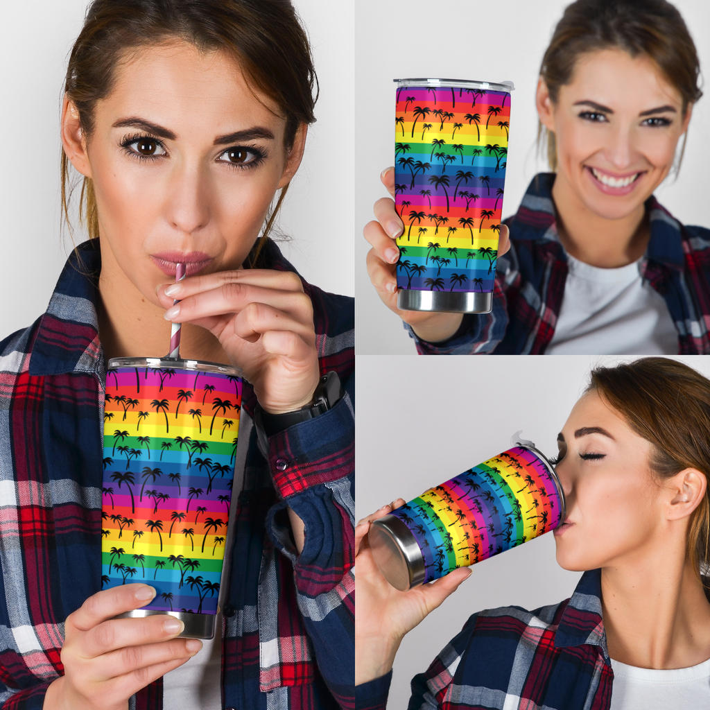 Palm Tree Rainbow Themed Print Tumbler
