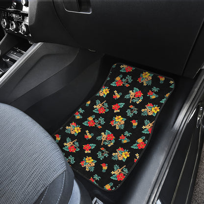 Hawaiian Flower Themed Print Car Floor Mats Front Back