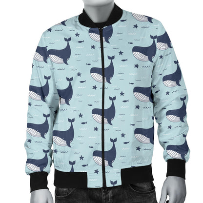 Whale Cute Design Themed Print Men Bomber Jacket