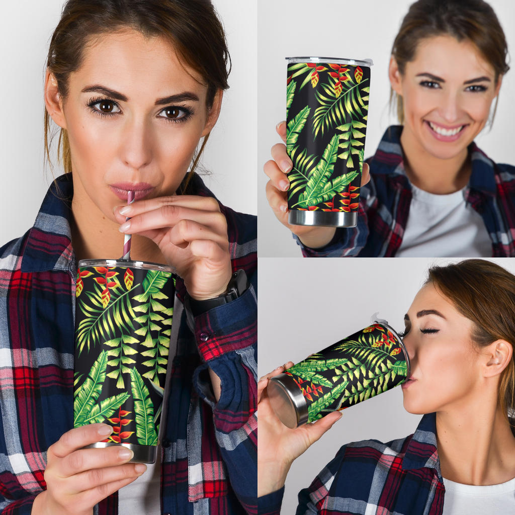 Hawaiian Flower Tropical Palm Leaves Tumbler