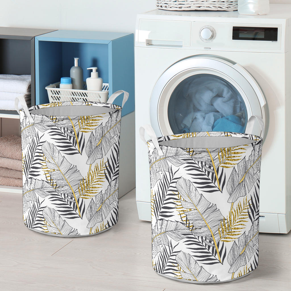 Gold Glitter Tropical Palm Leaves Laundry Basket