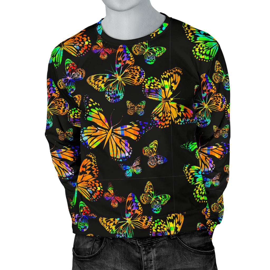 Butterfly Neon Color Print Pattern Men Long Sleeve Sweatshirt