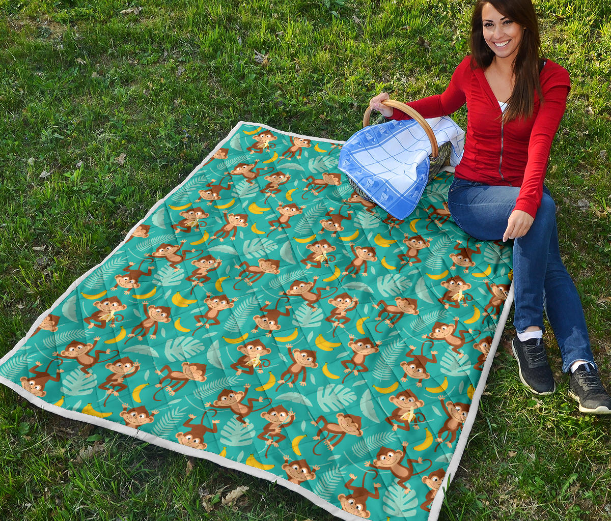 Monkey Happy Design Themed Print Quilt Bedspread
