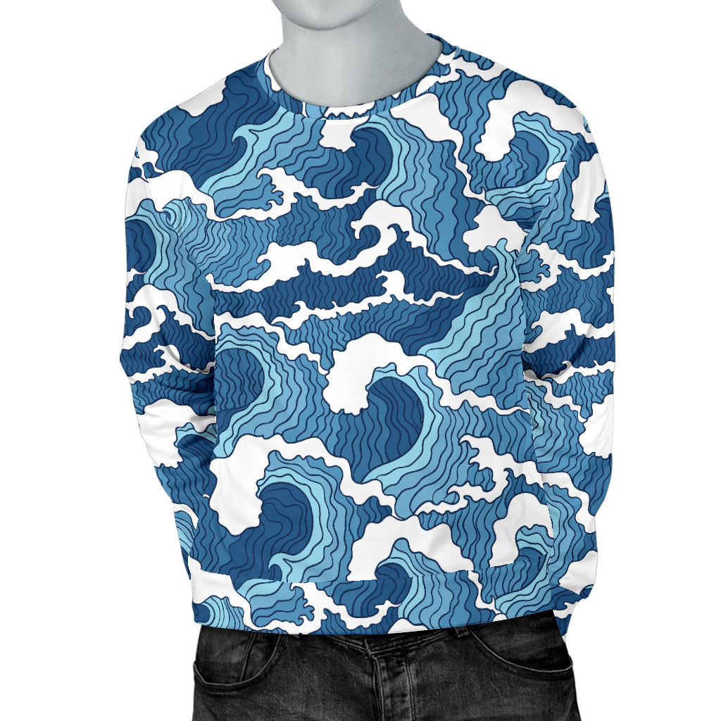 Wave Themed Pattern Print Men Long Sleeve Sweatshirt