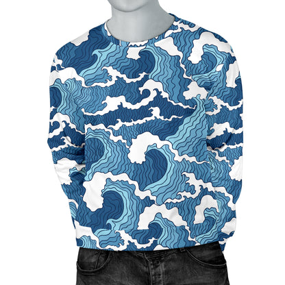 Wave Themed Pattern Print Men Long Sleeve Sweatshirt