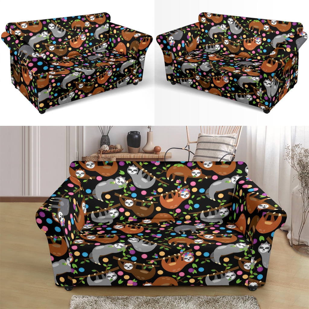 Sloth Print Design LKS306 Loveseat Couch Slipcover