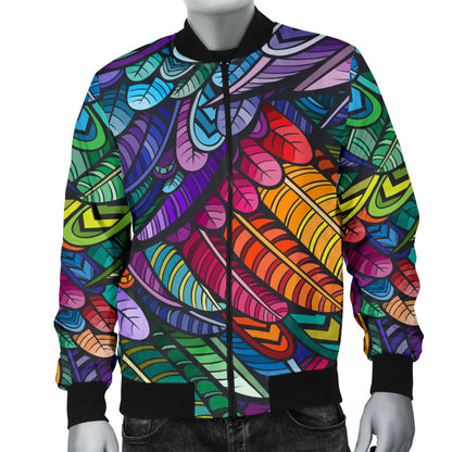 Feather Multicolor Design Print Men Bomber Jacket