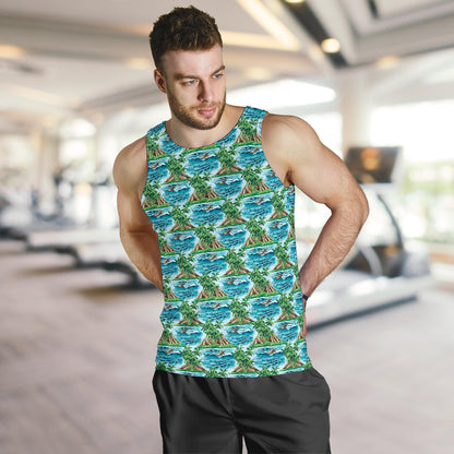 Palm Tree Hawaiian Themed Design Print Men Tank Top