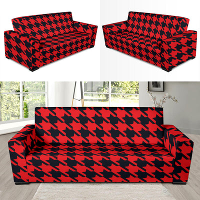 Houndstooth Red Pattern Print Design 03 Sofa Slipcover