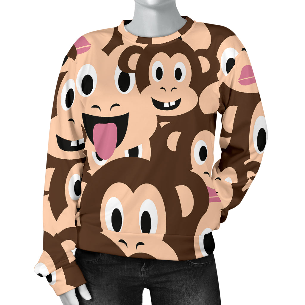 Emoji Monkey Print Pattern Women Long Sleeve Sweatshirt