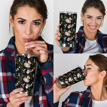 Hummingbird Flower Themed Print Tumbler