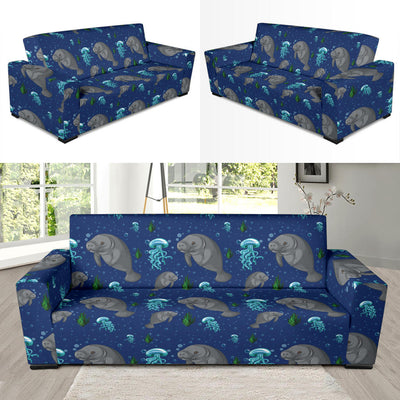 Manatee Pattern Print Design 01 Sofa Slipcover