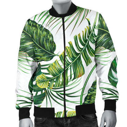 Green Pattern Tropical Palm Leaves Men Bomber Jacket