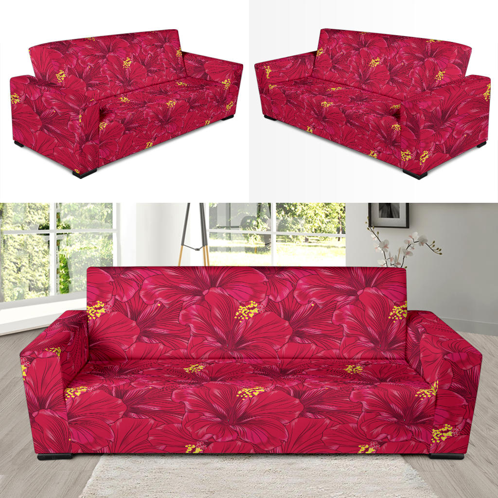 Hibiscus Red Pattern Print LKS308 Sofa Slipcover