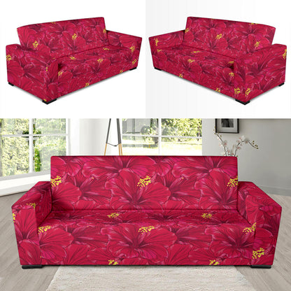 Hibiscus Red Pattern Print LKS308 Sofa Slipcover