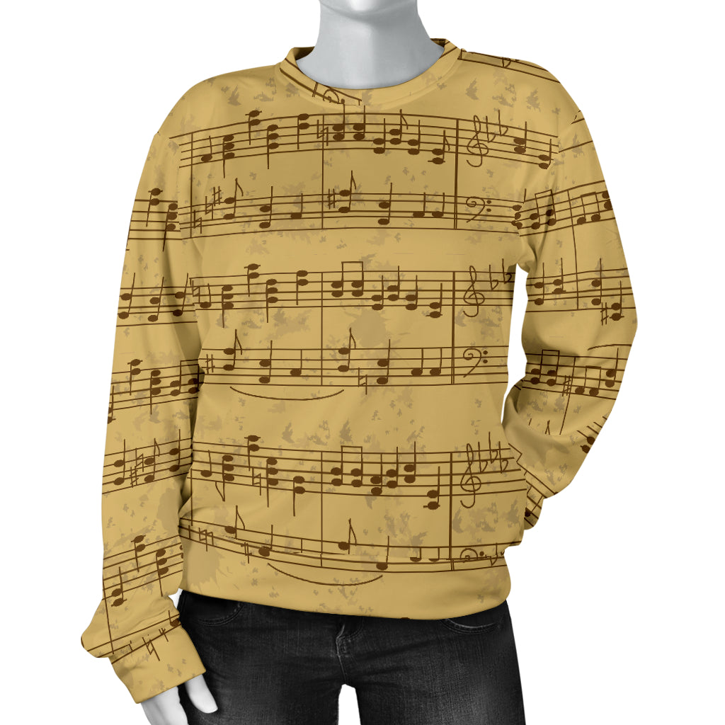 Music Note Vintage Themed Print Women Long Sleeve Sweatshirt