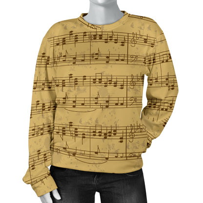 Music Note Vintage Themed Print Women Long Sleeve Sweatshirt