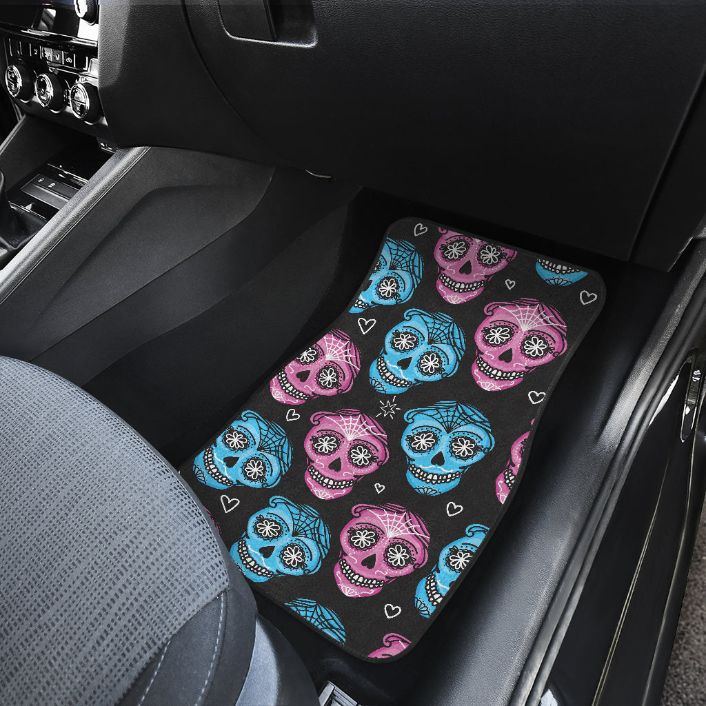 Day of the Dead Skull Print Pattern Car Floor Mats Front Back