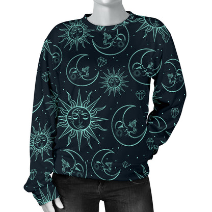 Sun Moon Magic Design Themed Print Women Long Sleeve Sweatshirt
