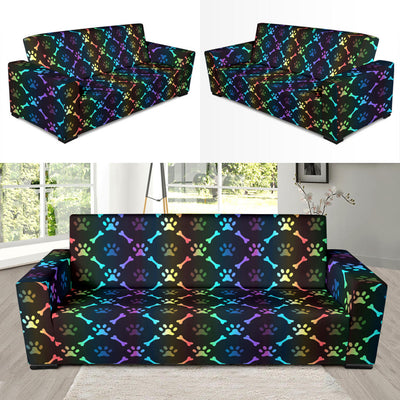 Paw Rainbow Pattern Print Design A01 Sofa Slipcover