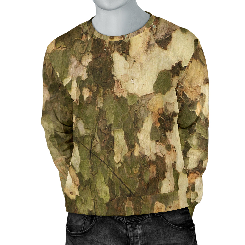 Camo Realistic Tree Texture Print Men Long Sleeve Sweatshirt