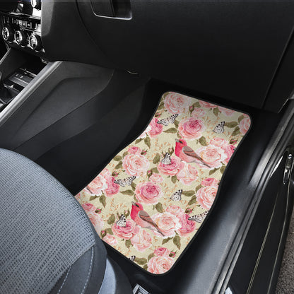 Bird Butterfly Pink Flower Print Pattern Car Floor Mats Front Back