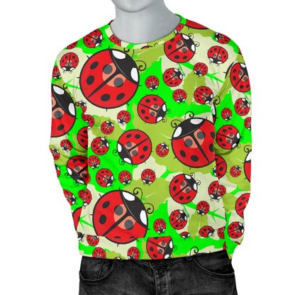 Ladybug with Leaf Print Pattern Men Long Sleeve Sweatshirt