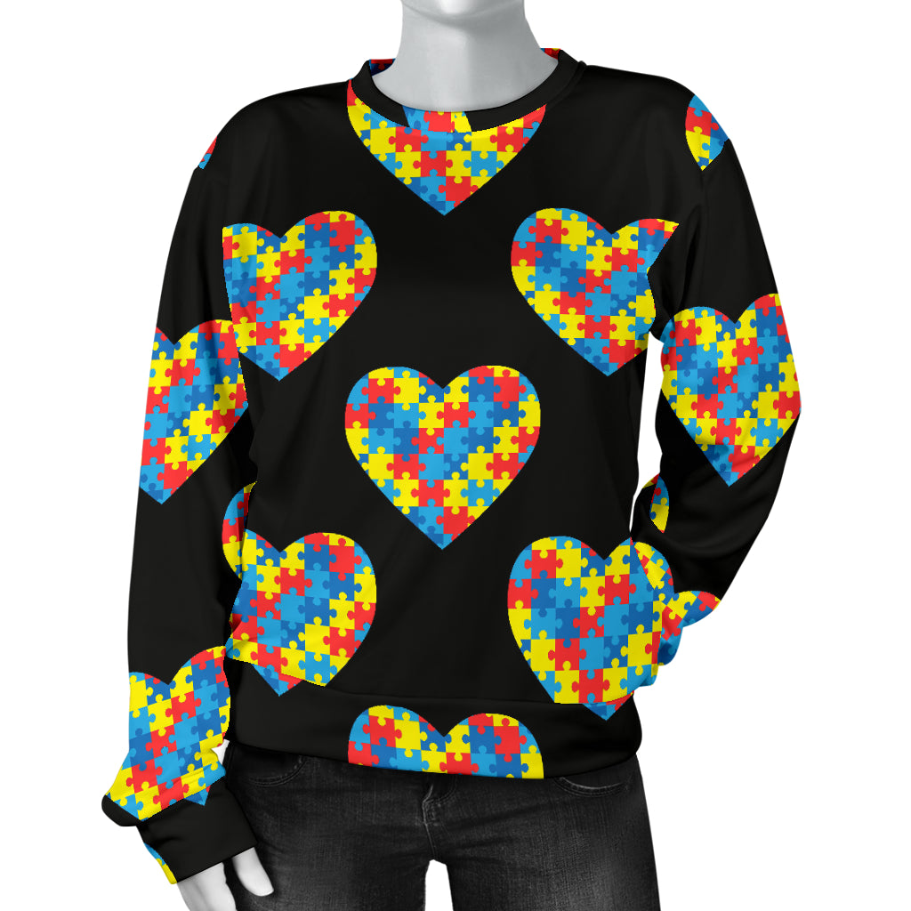 Autism Awareness Heart Design Print Women Long Sleeve Sweatshirt
