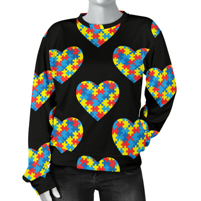 Autism Awareness Heart Design Print Women Long Sleeve Sweatshirt