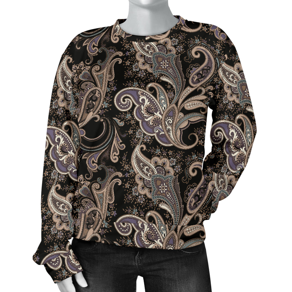Paisley Mandala Design Print Women Long Sleeve Sweatshirt