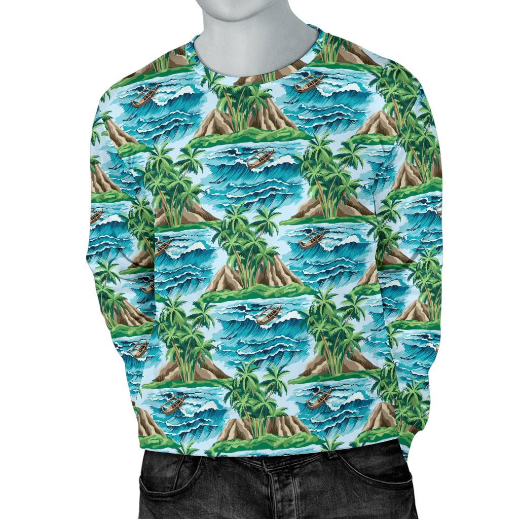 Palm Tree Hawaiian Themed Design Print Men Long Sleeve Sweatshirt
