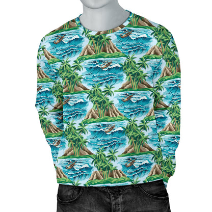 Palm Tree Hawaiian Themed Design Print Men Long Sleeve Sweatshirt