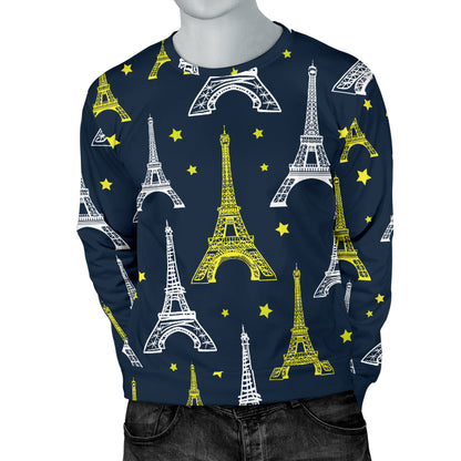 Eiffel Tower Star Print Men Long Sleeve Sweatshirt