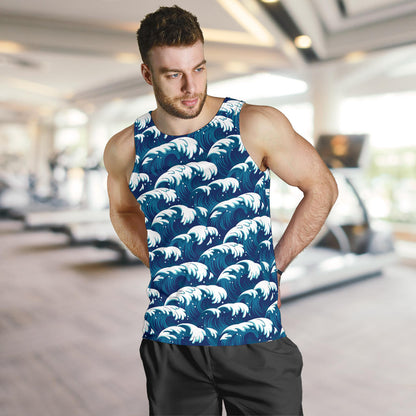 Ocean Wave Pattern Print Men Tank Top