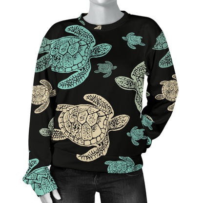 Sea Turtle Stamp Pattern Women Long Sleeve Sweatshirt