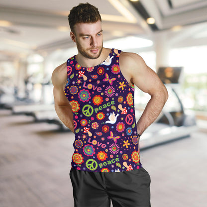 Flower Power Peace Design Print Men Tank Top