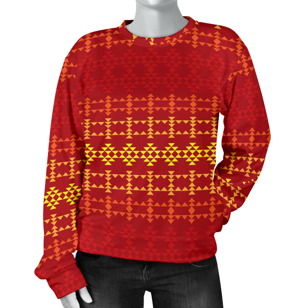 Southwest Red Gold Design Themed Print Women Long Sleeve Sweatshirt