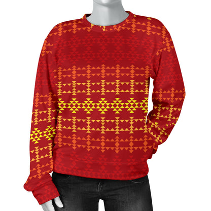 Southwest Red Gold Design Themed Print Women Long Sleeve Sweatshirt